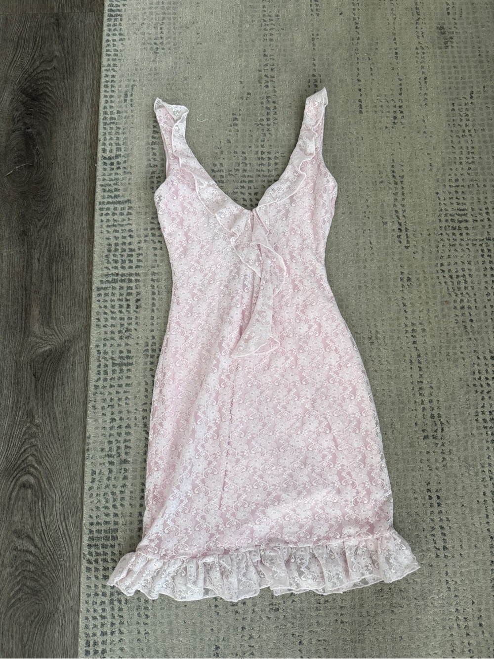 Pink Ruffle Lace Mini Dress - Picture 2 of 4